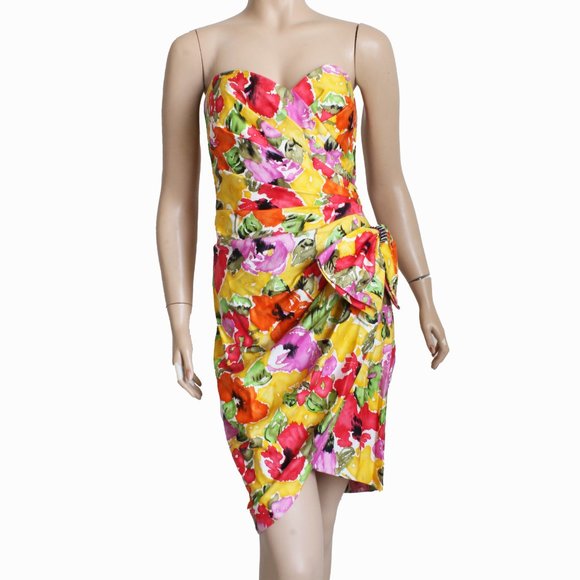 AJ Bari for Lillie Rubin Dress Colorful Floral Strapless Summer Resort - Picture 1 of 9